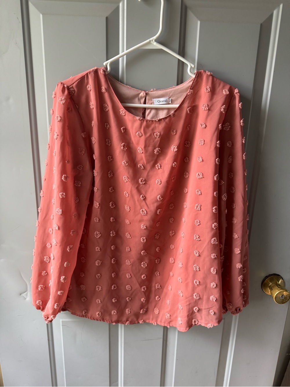 Coral Pink Long Sleeve Textured Blouse
